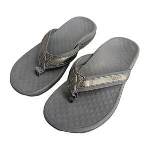 Vionic Women's Tide Flip Flop Sandal Athletic Pewter Metallic Leather Gray Sz 7